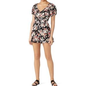 Louna Black Floral Puff Sleeve Romper Size S
